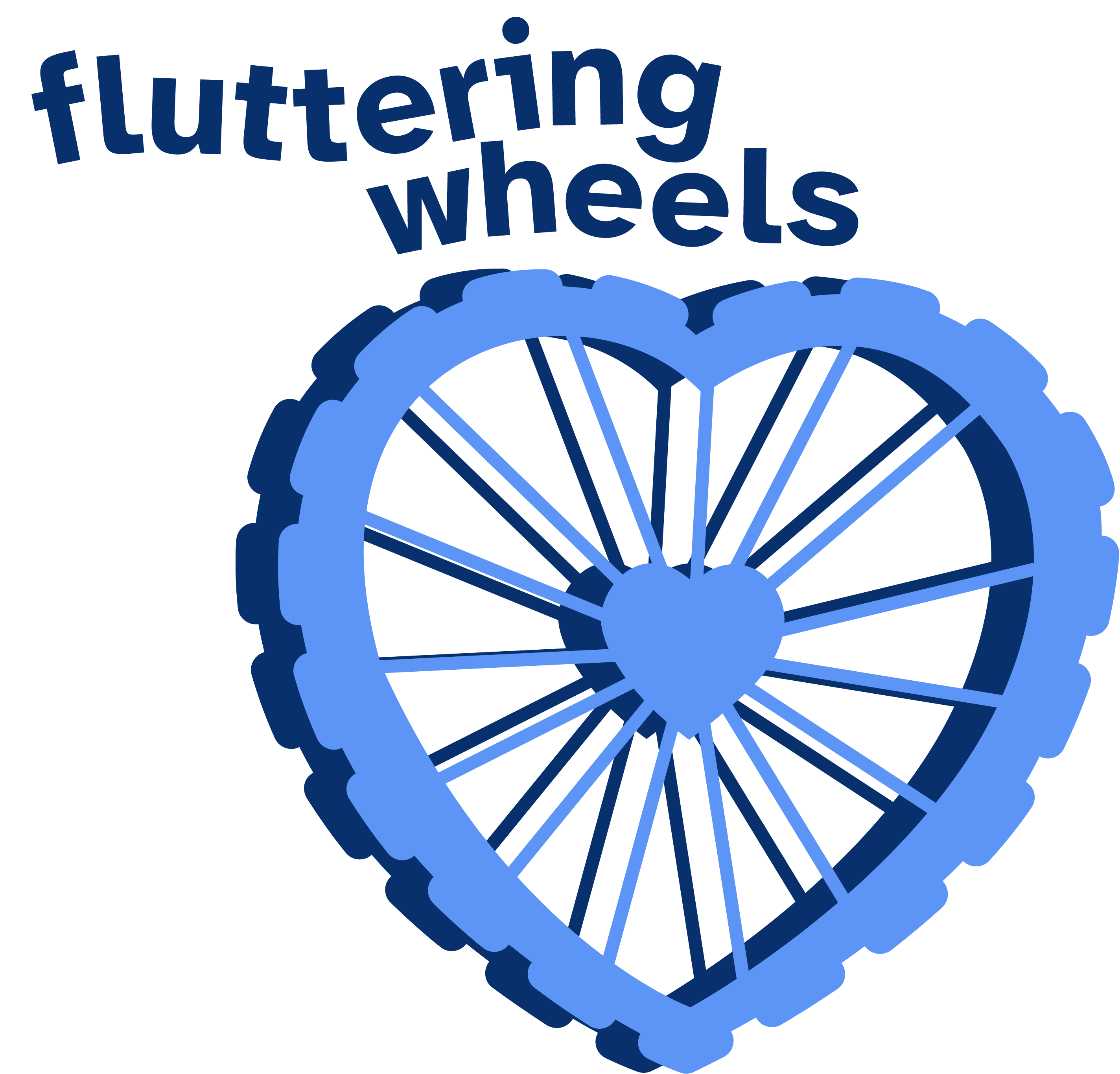 Fluttering Wheels, logo of knobby wheelchair tire in the shape of a heart